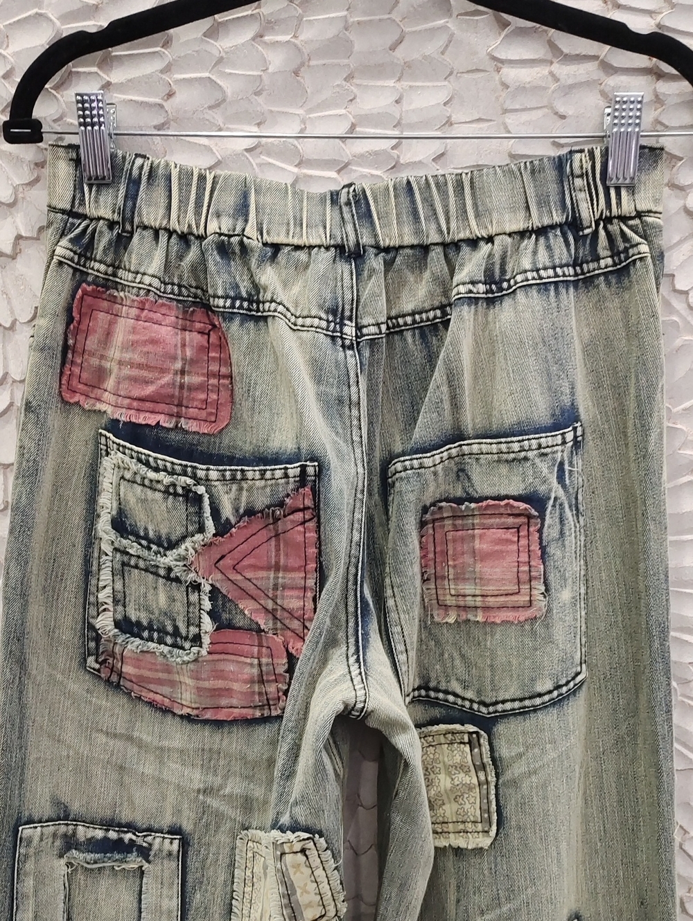 Boho Patchwork Embroidered Light Vintage Wash Jeans - Picture 8 of 9